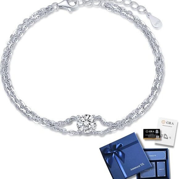 Moissanite Charm Bracelet 1ct Sterling Silver Cable Chain Gift Set NWT - Picture 4 of 7